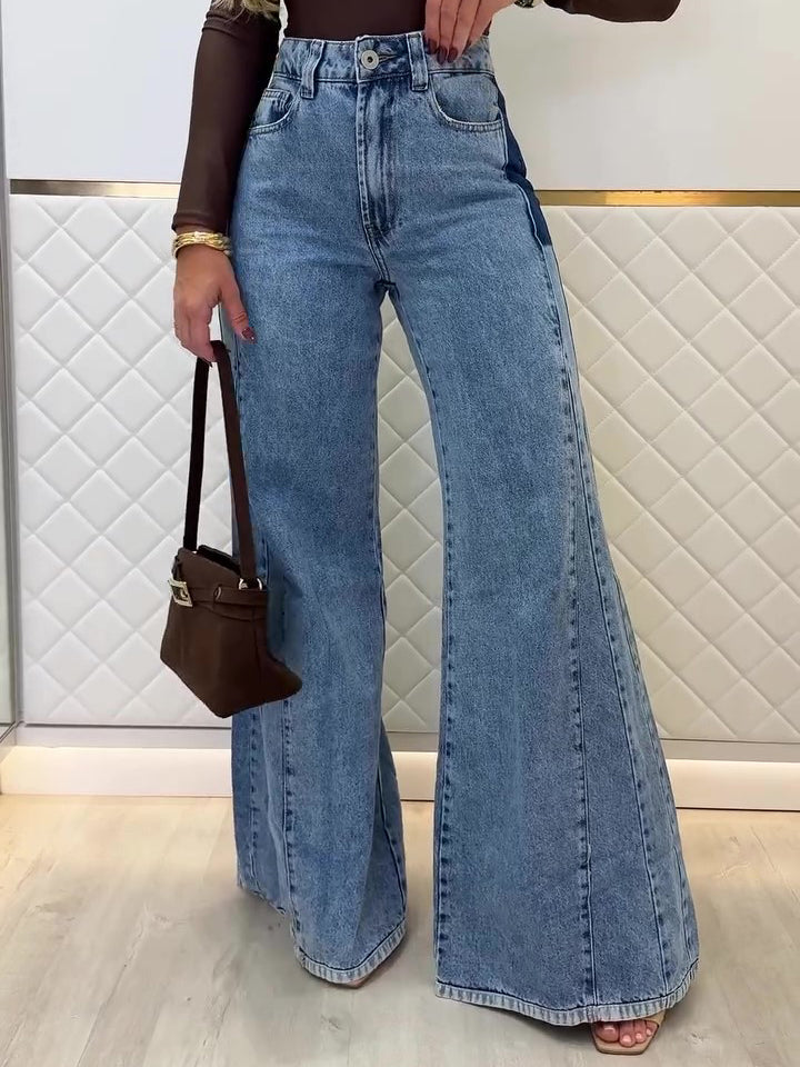 Trendy Light Blue High - Waisted Flared Jeans by Royal Closet