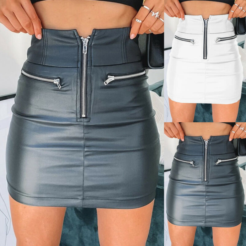 Womens PU Leather Zipper Skirt High Waist Pencil Evening Party Club Wear Bodycon Short Mini Skirt by eprolo