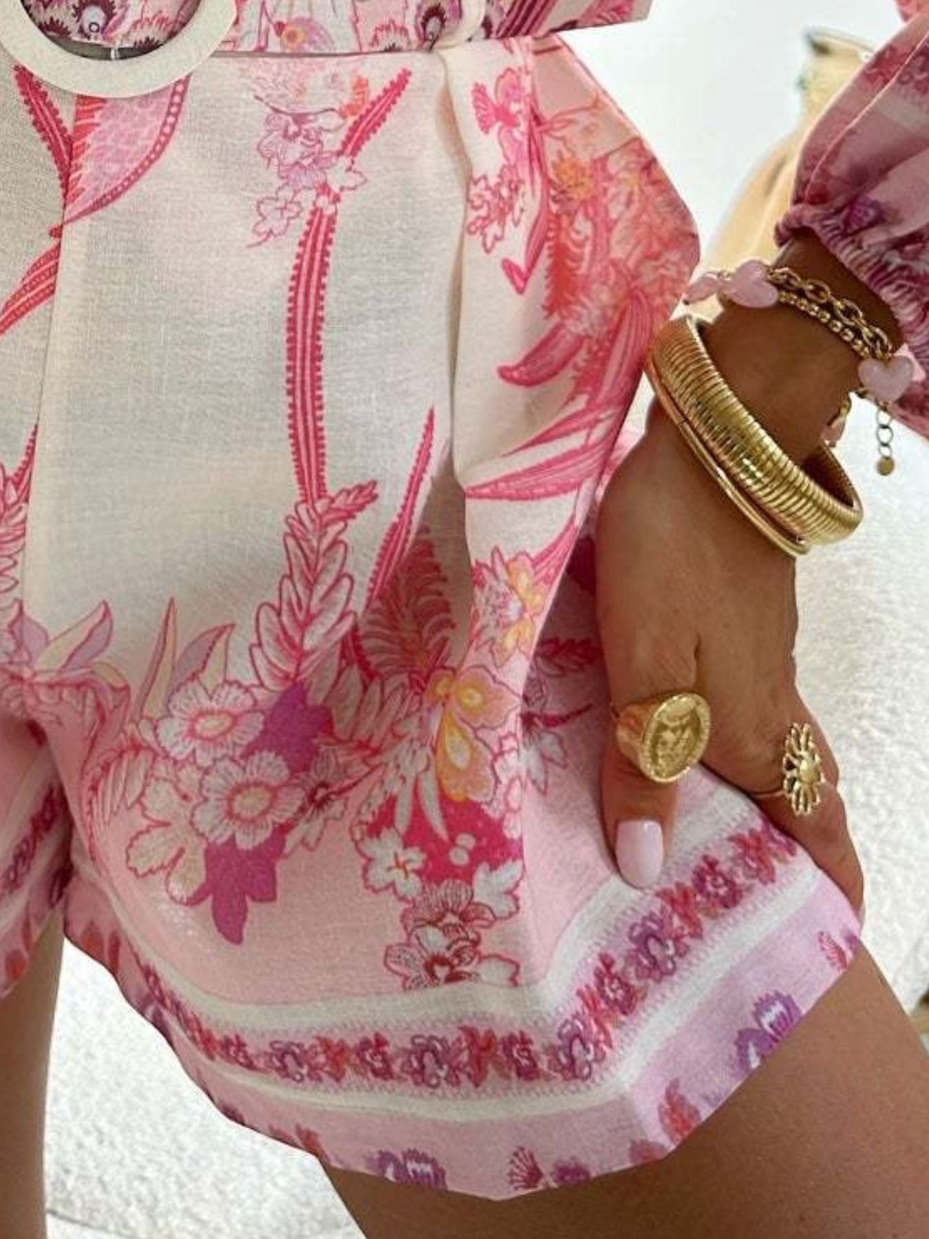 Womens Floral Print Button Up Shirt and Shorts Set by Trendsi