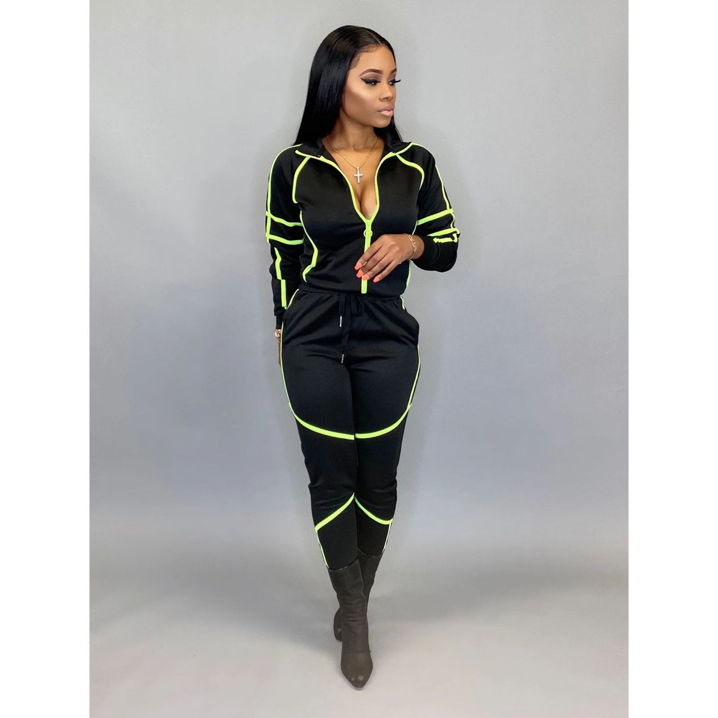 Womens Casual Sportswear Set With Unique Patchwork And Solid Colors by Royal Closet