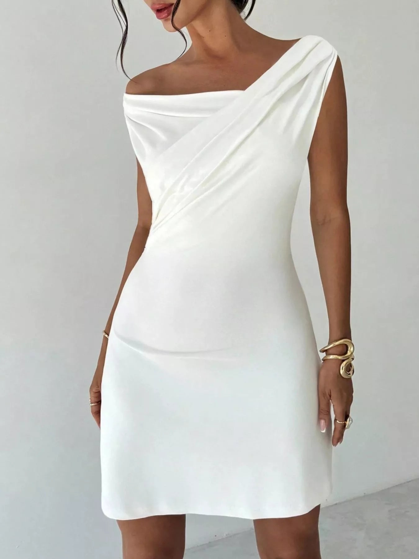Elegant Off-Shoulder Draped Mini Dress by Trendsi
