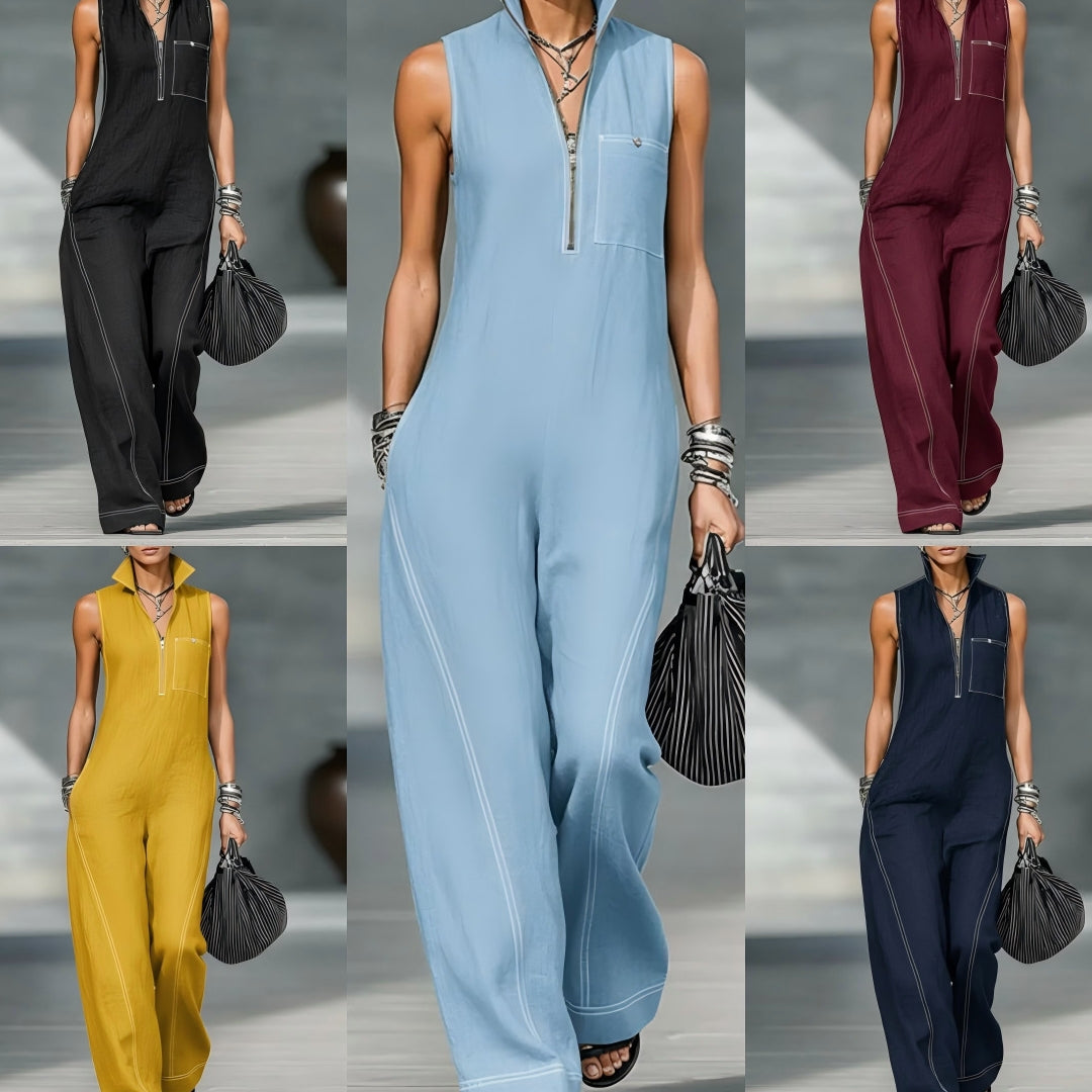Stand-up Collar Jumpsuit With Pockets Summer Fashion Casual Sleeveless Jumpsuit Trousers Women's Clothing by Royal Closet