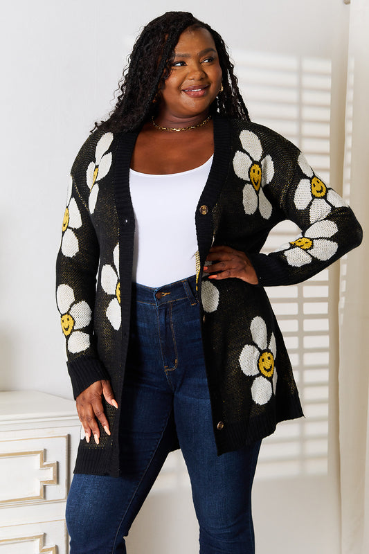 Perfee Floral Button Down Longline Cardigan by Trendsi