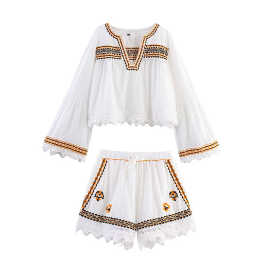 Embroidered shirt+embroidered shorts set by eprolo