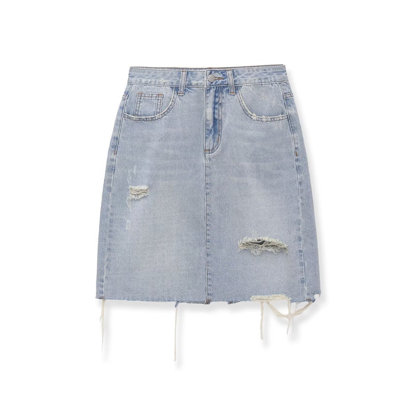Mid waist perforated casual denim skirt by eprolo
