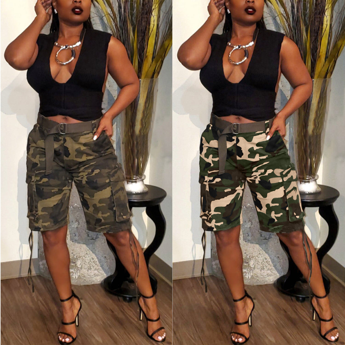 Camouflage Drawstring Multi-pocket Cargo Pants by Royal Closet