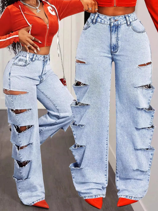 Distressed Wide Leg Jeans by Trendsi