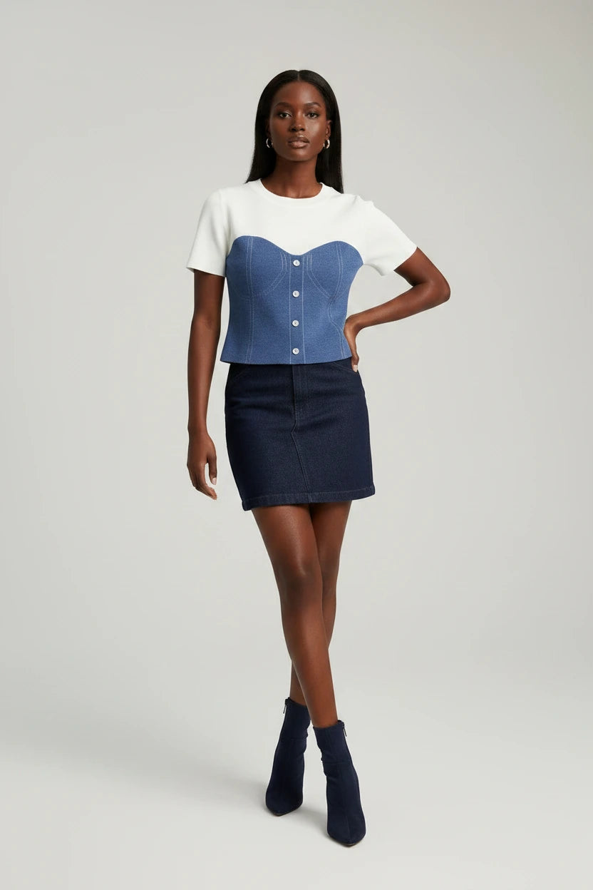 Color Block Short Sleeve Knit T-Shirt by Trendsi