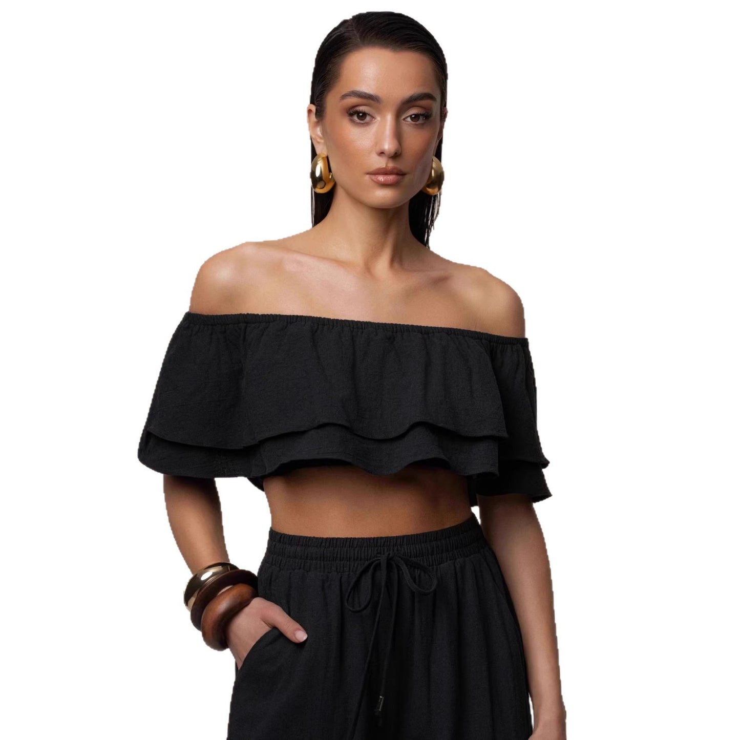 Off-shoulder Top And Pants Womens Casual Set by MELI