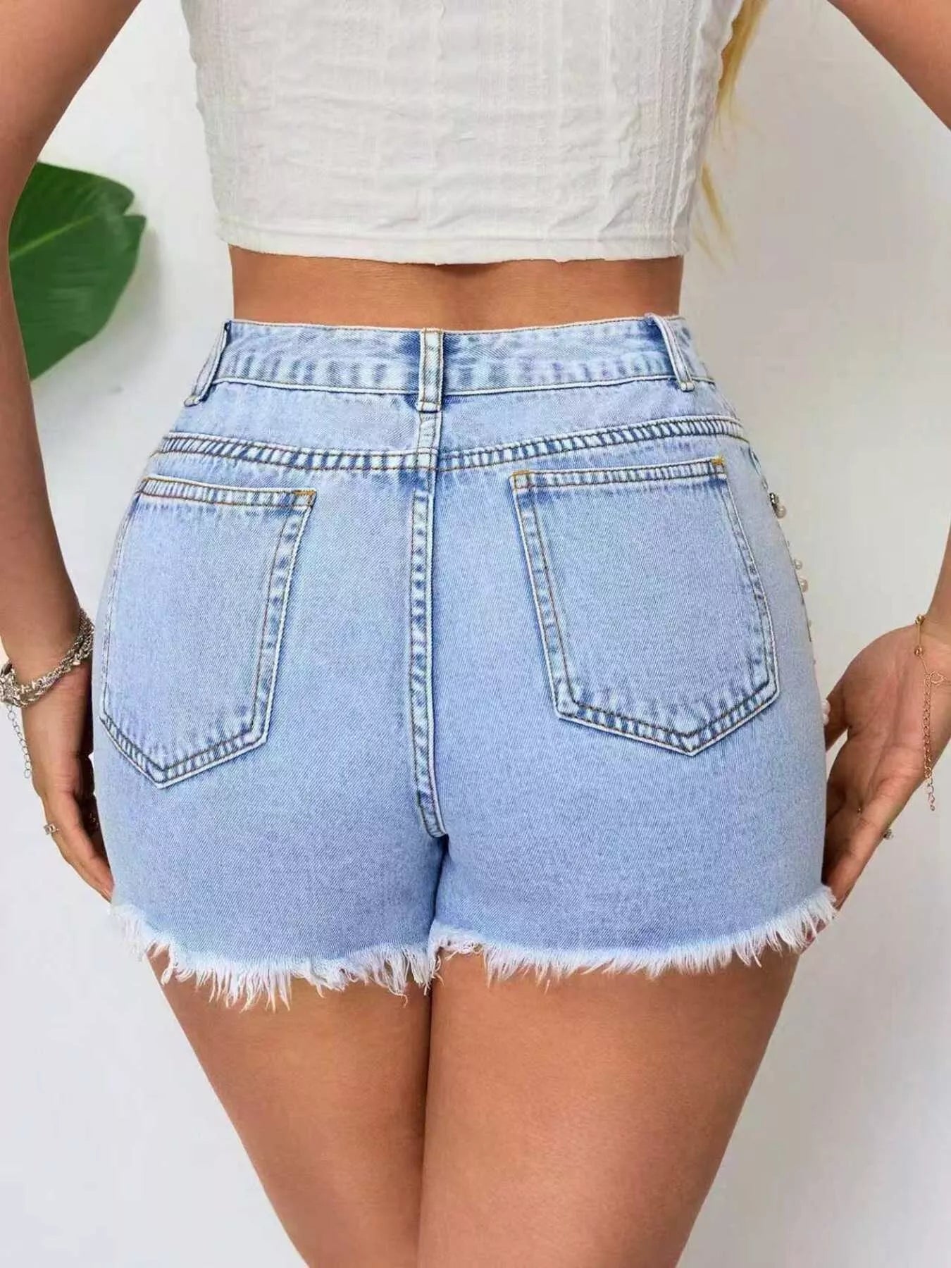 Distressed Raw Hem Denim Shorts by Trendsi