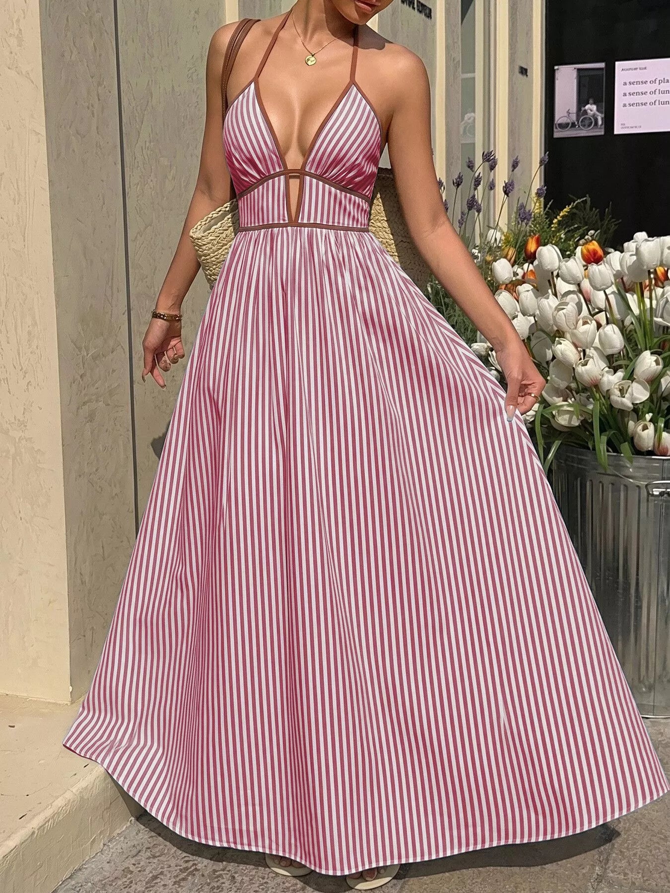 Striped Halter Neck Maxi Dress by Trendsi