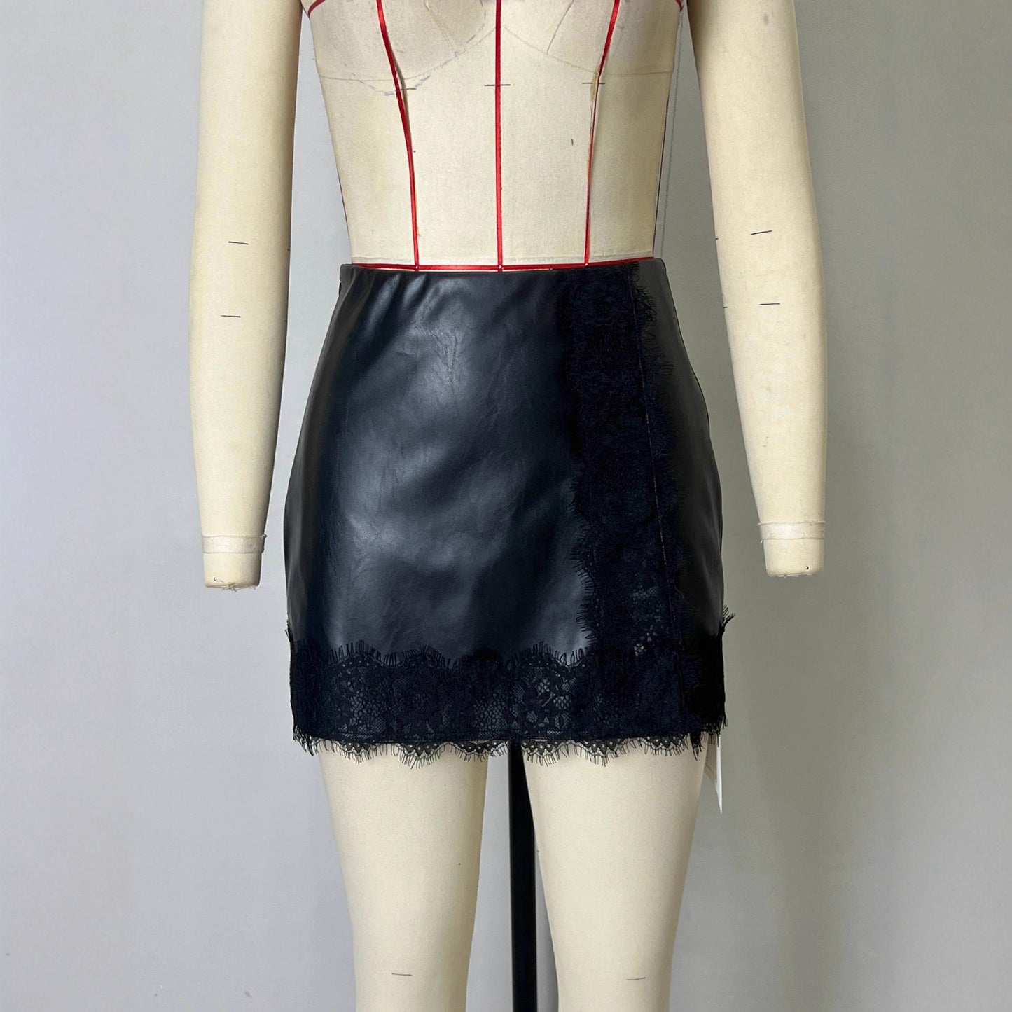 Matte High-Waist Sheath Leather Skirt PU Leather Zipper Short Skirt by Royal Closet
