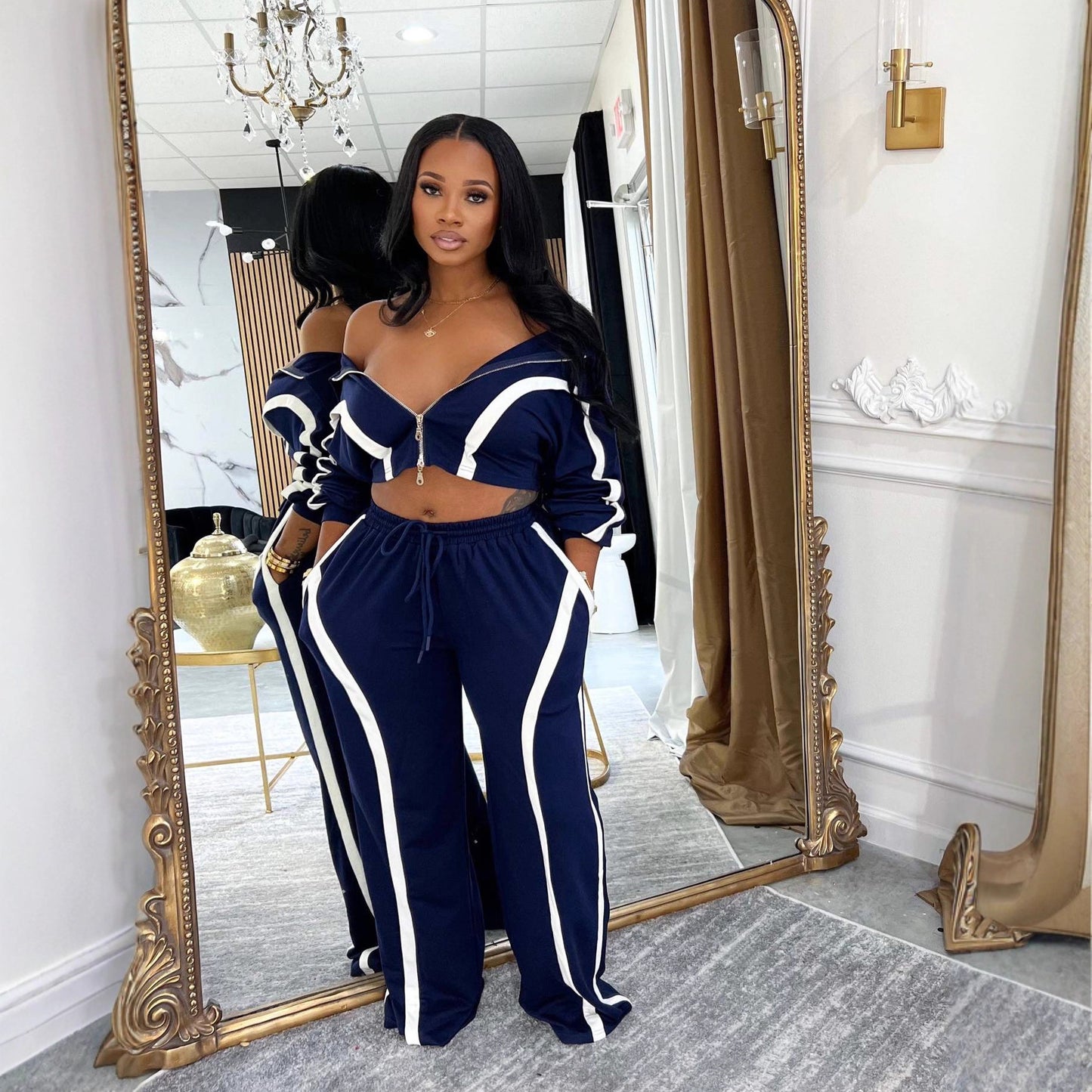 Womens Cardigan Sports-style Two-piece Set by Royal Closet