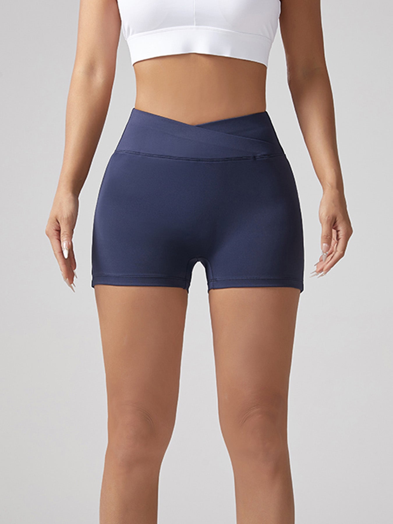 V-waist Stretch Yoga Workwear, Pocket Button Tight Pants, Women's Peach Hip Running And Fitness Shorts by Royal Closet