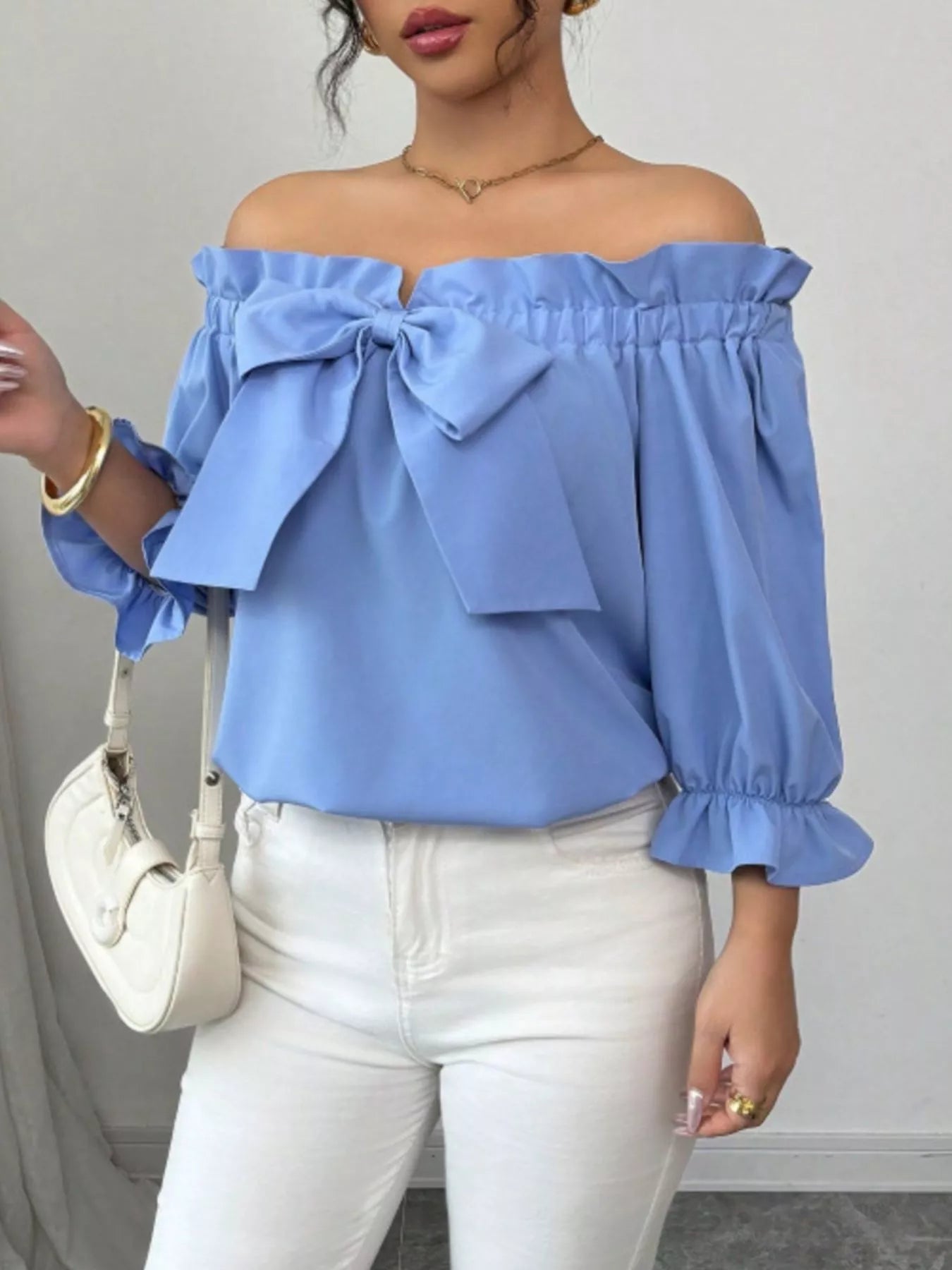 Bow Flounce Sleeve Blouse by Trendsi