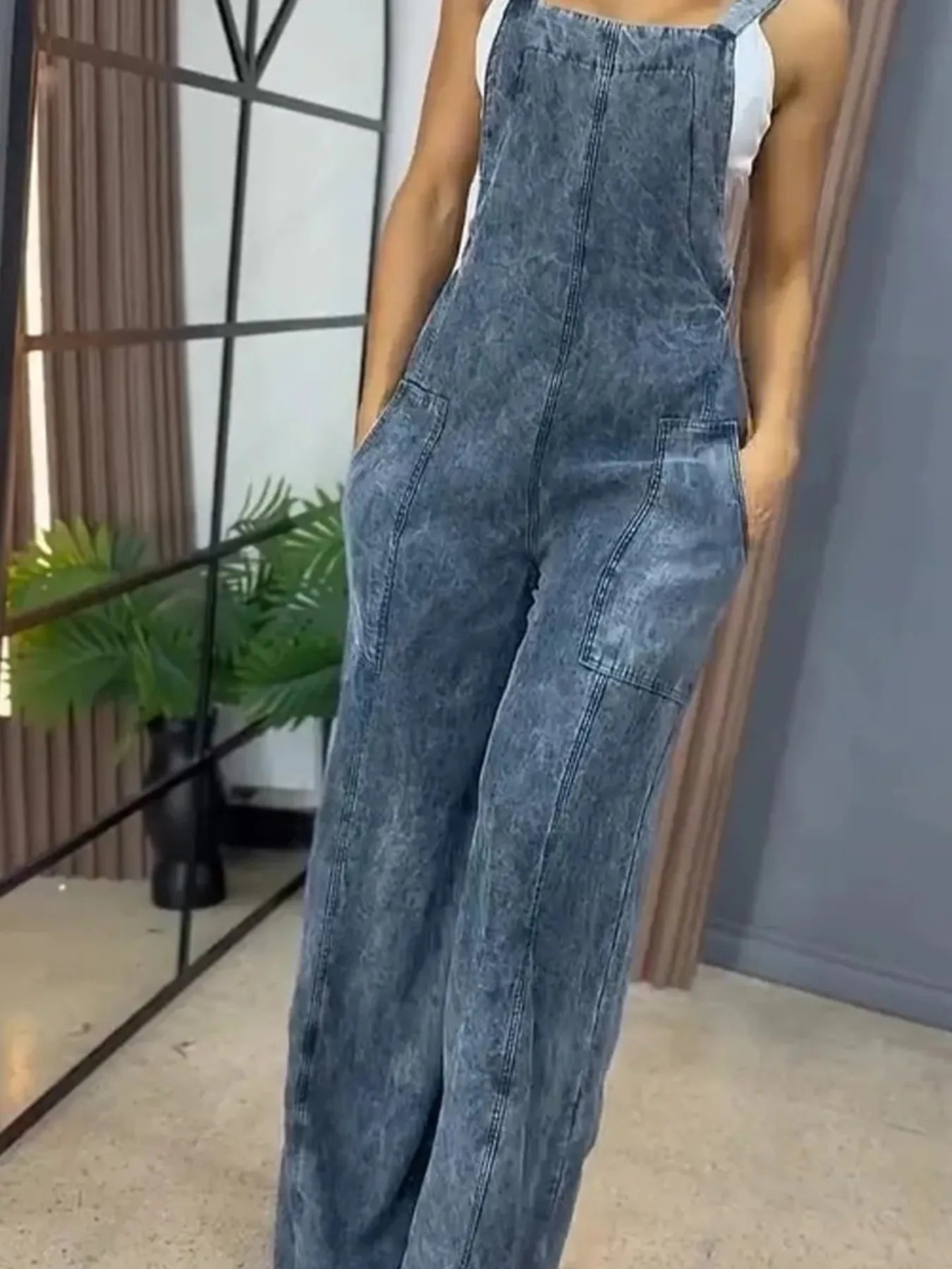 Full Size Wide Leg Washed Denim Overalls Plus Size by Trendsi