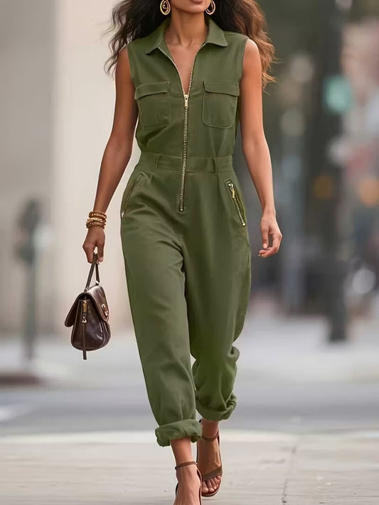 Womans Sleeveless Zip-Up Jumpsuit by Trendsi