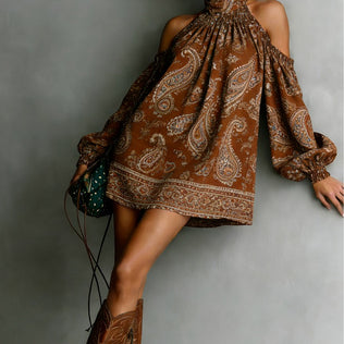 Womens Bandana Print Off Shoulders Dress by Royal Closet