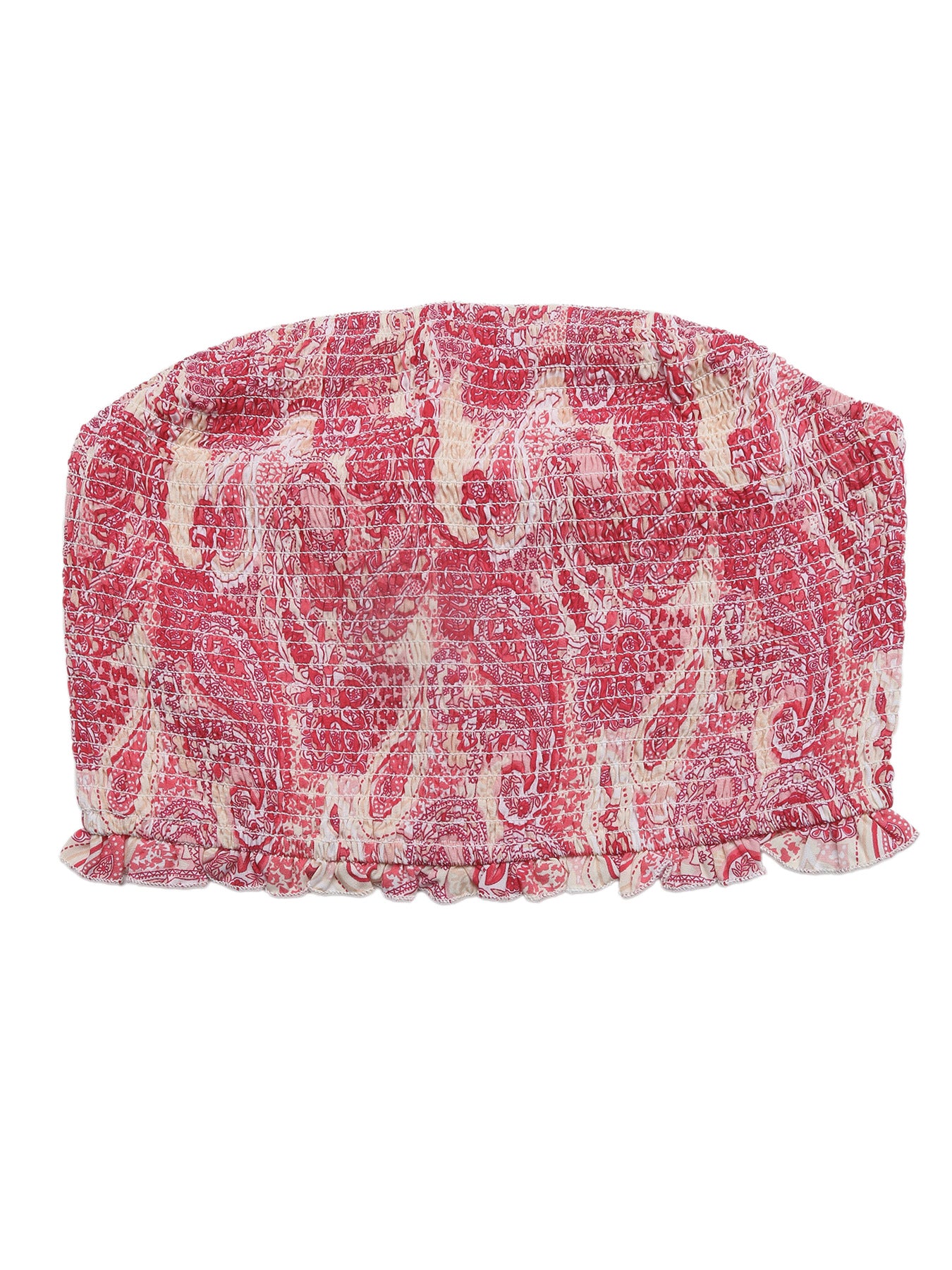 Womens Paisley Print Tube Top and Ruffle Mini Skirt Set by Trendsi
