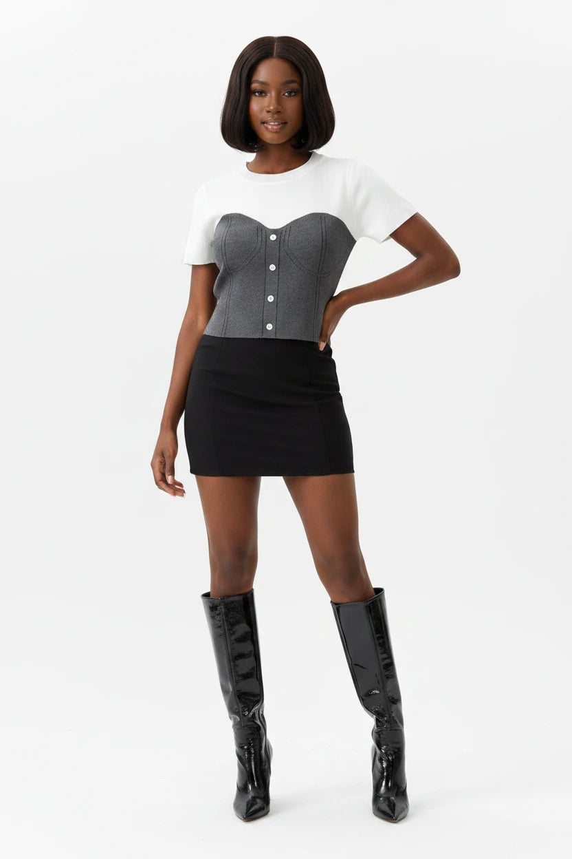 Color Block Short Sleeve Knit T-Shirt by Trendsi