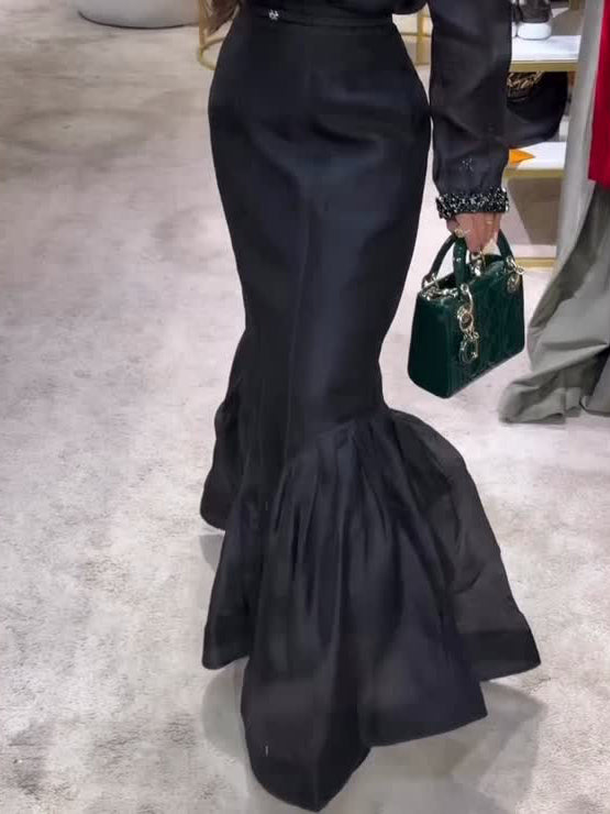 Black Structured Organza Mermaid Maxi Skirt by Royal Closet