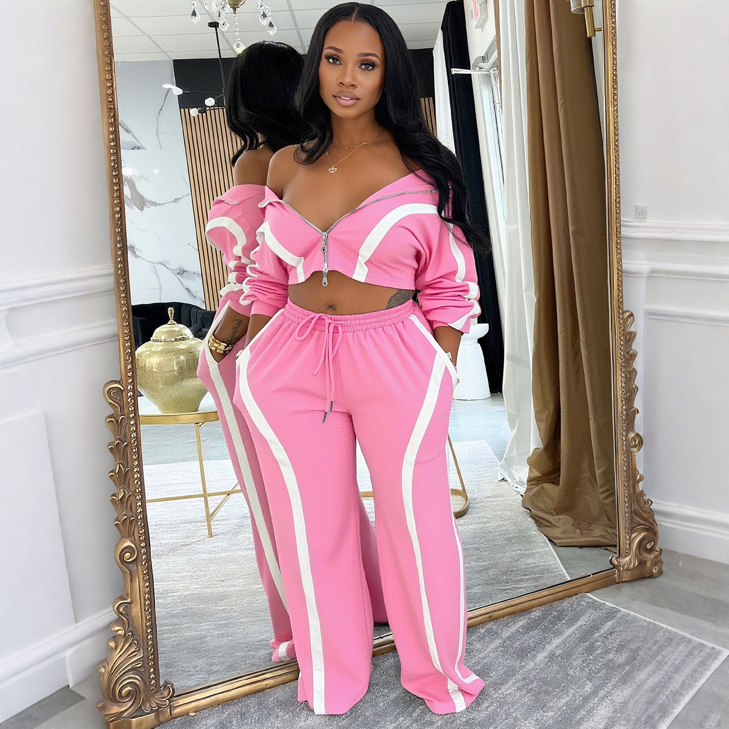 Womens Cardigan Sports-style Two-piece Set by Royal Closet