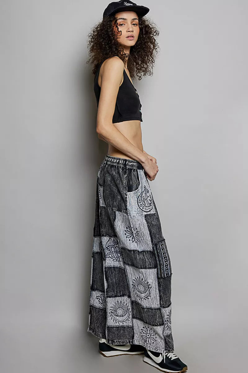 POL Drawstring Patchwork Wide Leg Pants by Trendsi