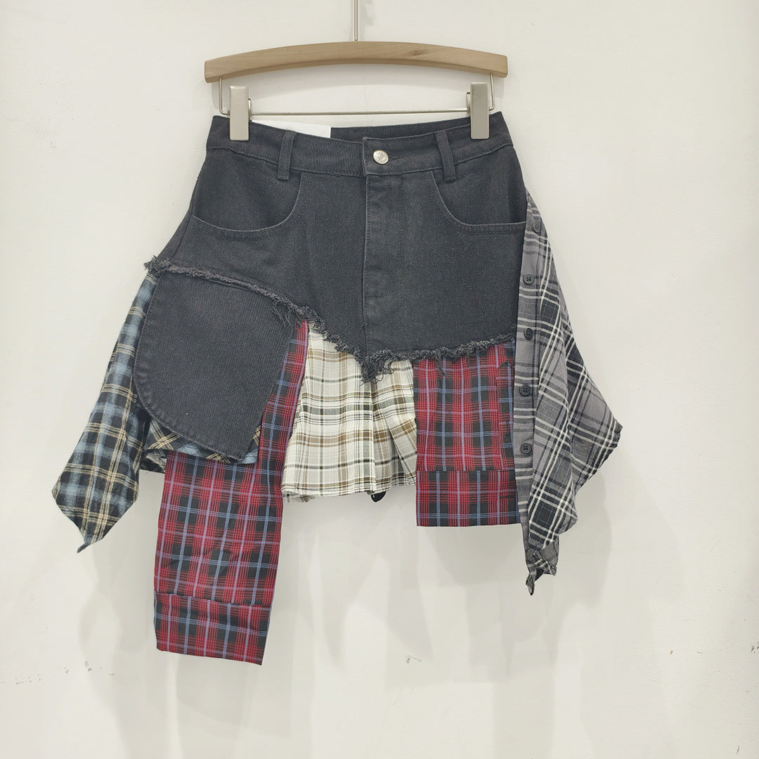 Irregular Hem Patchwork Denim Skirt For Women by Royal Closet