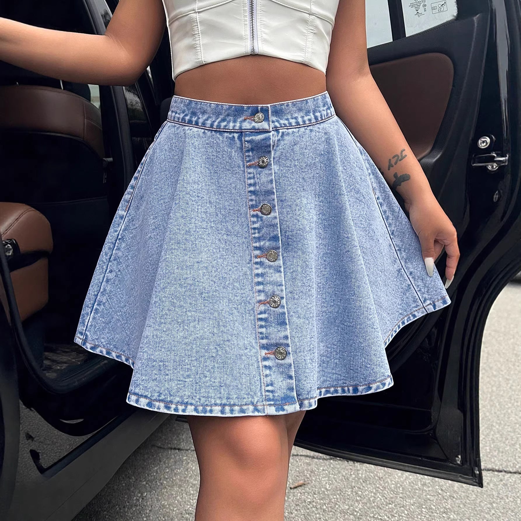 High waisted loose denim skirt by eprolo