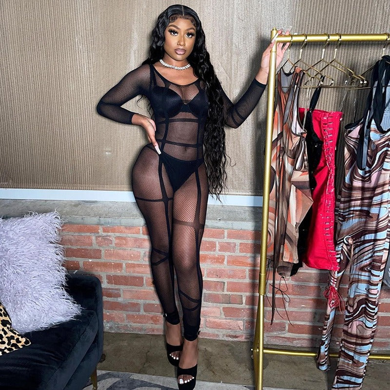 Jumpsuits Voor Vrouwen Zomer Lange Mouwen Mesh Bodycon Breien Sexy Y2k Zwart Romper Bulk Artikelen Groothandel Veel by eprolo