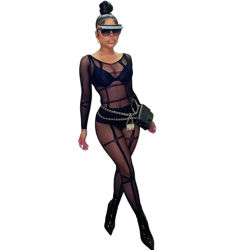 Jumpsuits Voor Vrouwen Zomer Lange Mouwen Mesh Bodycon Breien Sexy Y2k Zwart Romper Bulk Artikelen Groothandel Veel by eprolo
