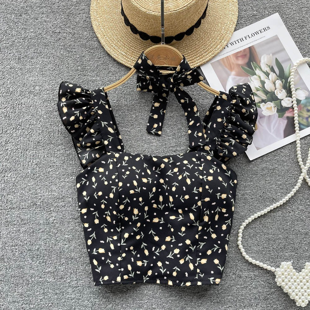 Summer Fresh Slim Fit Short Versatile Holiday Style Strap Top for Womens Unique Sexy Spicy Girls Small Shirt with Chest Pads by eprolo