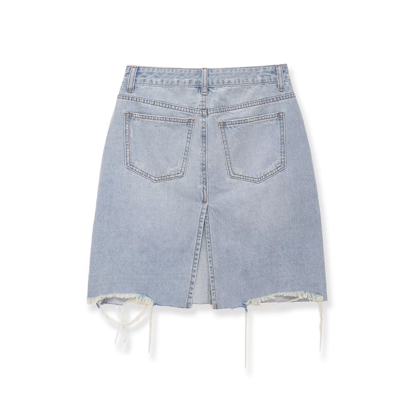 Mid waist perforated casual denim skirt by eprolo