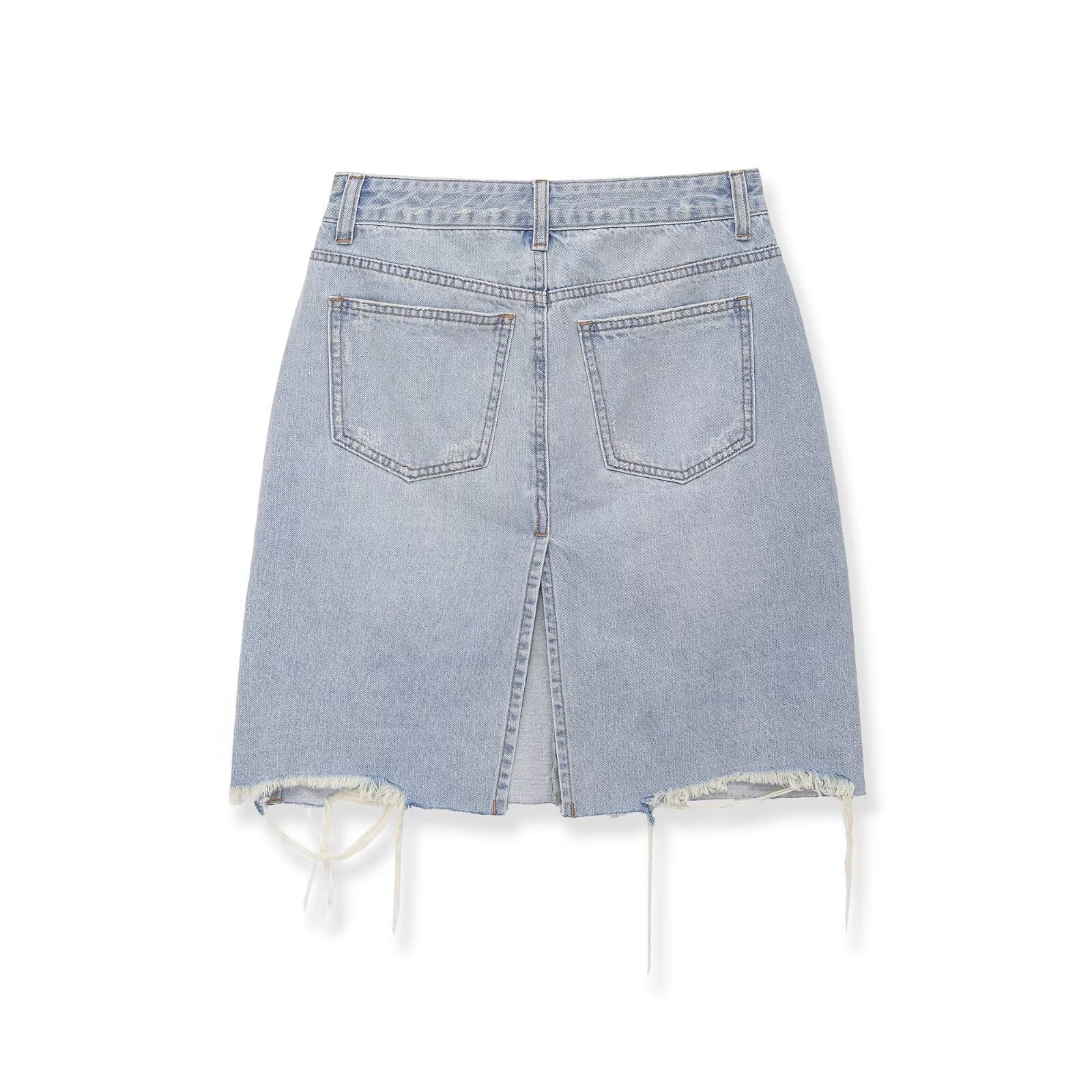 Mid waist perforated casual denim skirt by eprolo