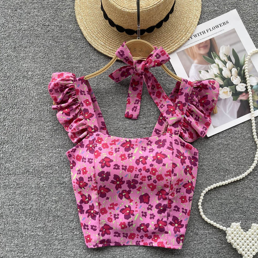 Summer Fresh Slim Fit Short Versatile Holiday Style Strap Top for Womens Unique Sexy Spicy Girls Small Shirt with Chest Pads by eprolo