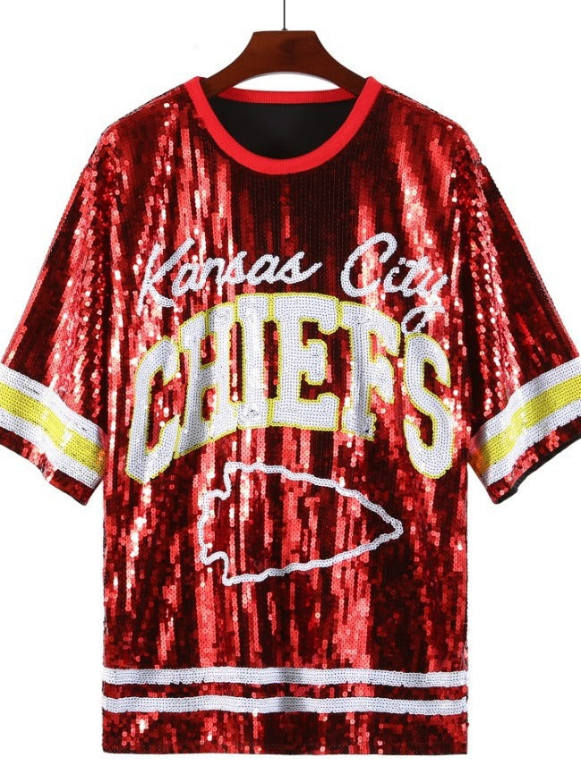 Women Tops Red Sequin Shirt Dress by eprolo