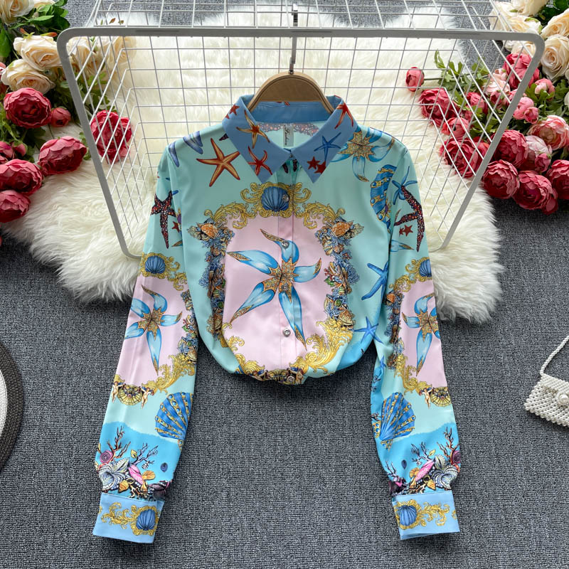 Spring New Women's Skirt Suits Long Sleeve Vintage Print Shirt Blouse And High Waist Fashion Pleated Skirts Two Piece Sets by eprolo