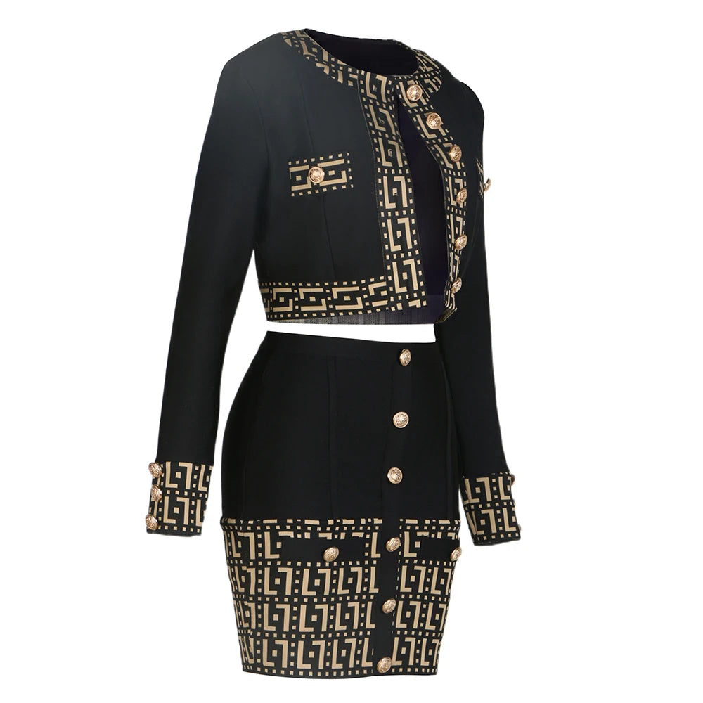 New Spring Women Long Sleeve Button Sexy Bodycon Skirts Coat Set Fashion Celebrate Bandage Women's Set High Quality by eprolo