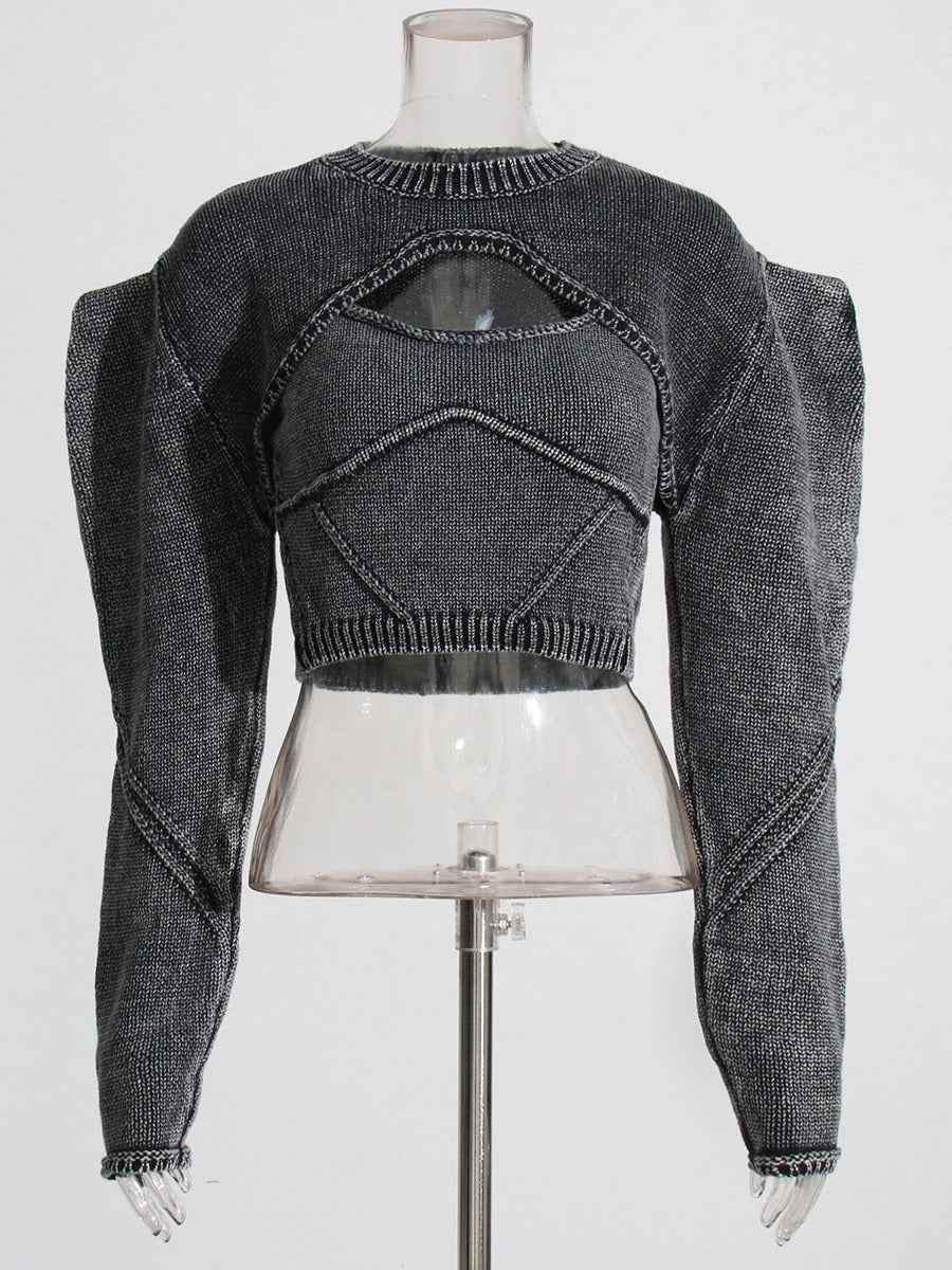 Streetwear Denim Two Piece Set Womens Square Collar Sleeveless Tanks O Neck Long Sleeve Tops Knitting Female Sets by eprolo