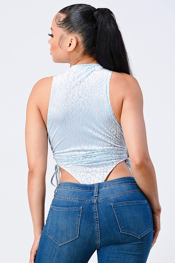 Velvet Leopard Side Shirring Extreme Cut Bodysuit by Royal Closet