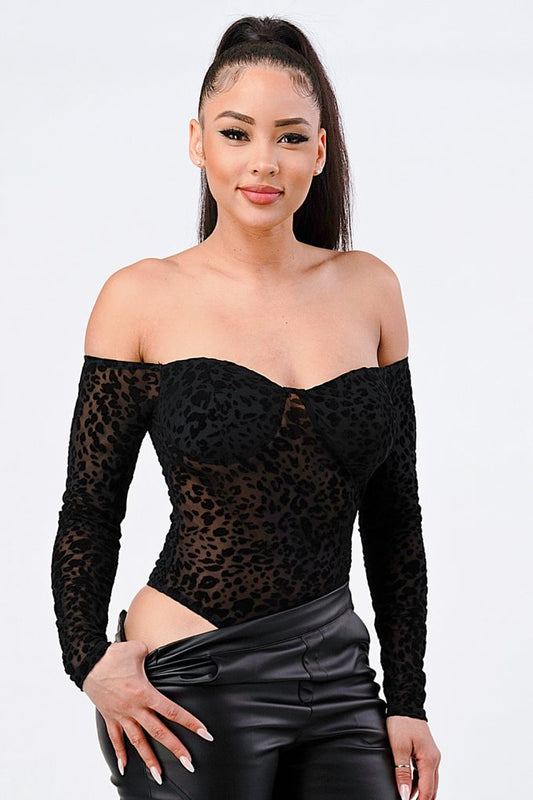 Leopard Print Off Shoulder Bodysuit by Royal Closet