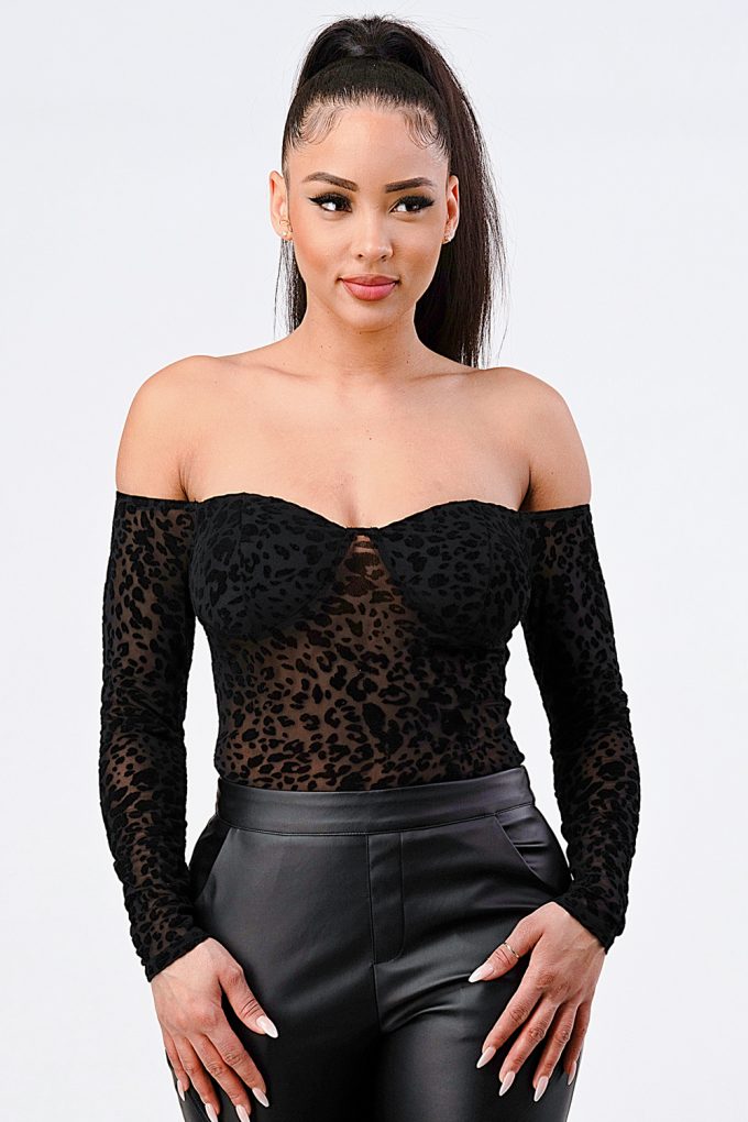 Leopard Print Off Shoulder Bodysuit by Royal Closet