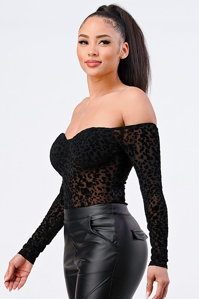 Leopard Print Off Shoulder Bodysuit by Royal Closet