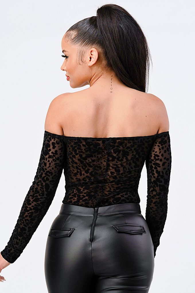 Leopard Print Off Shoulder Bodysuit by Royal Closet