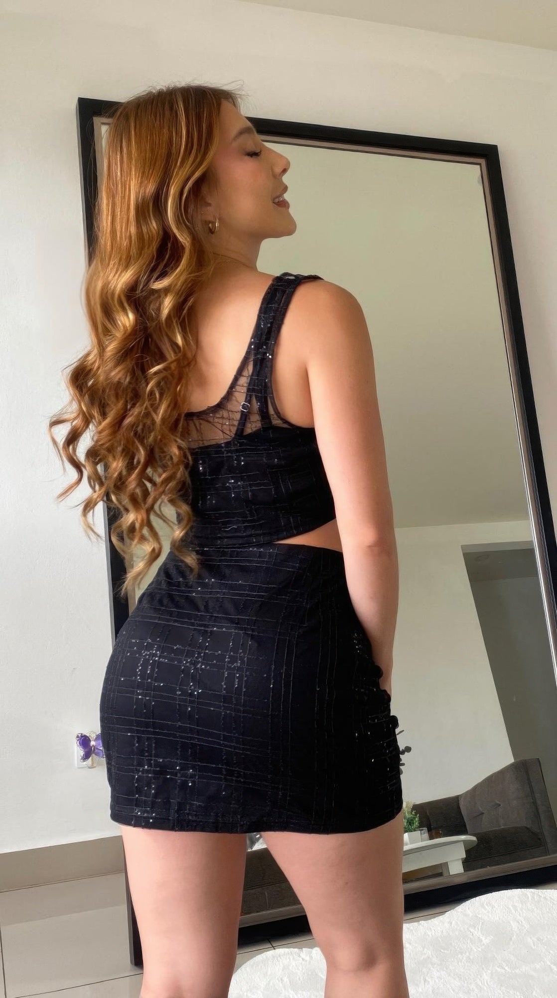 Black Sequin Detail Two Piece Set Crop And Skirt by Royal Closet
