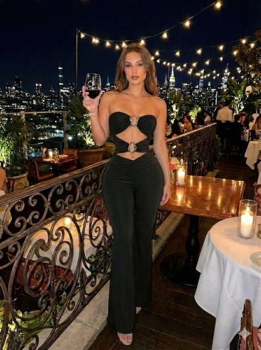 Cut-out,strapless Jumpsuit That Flares Out by Royal Closet