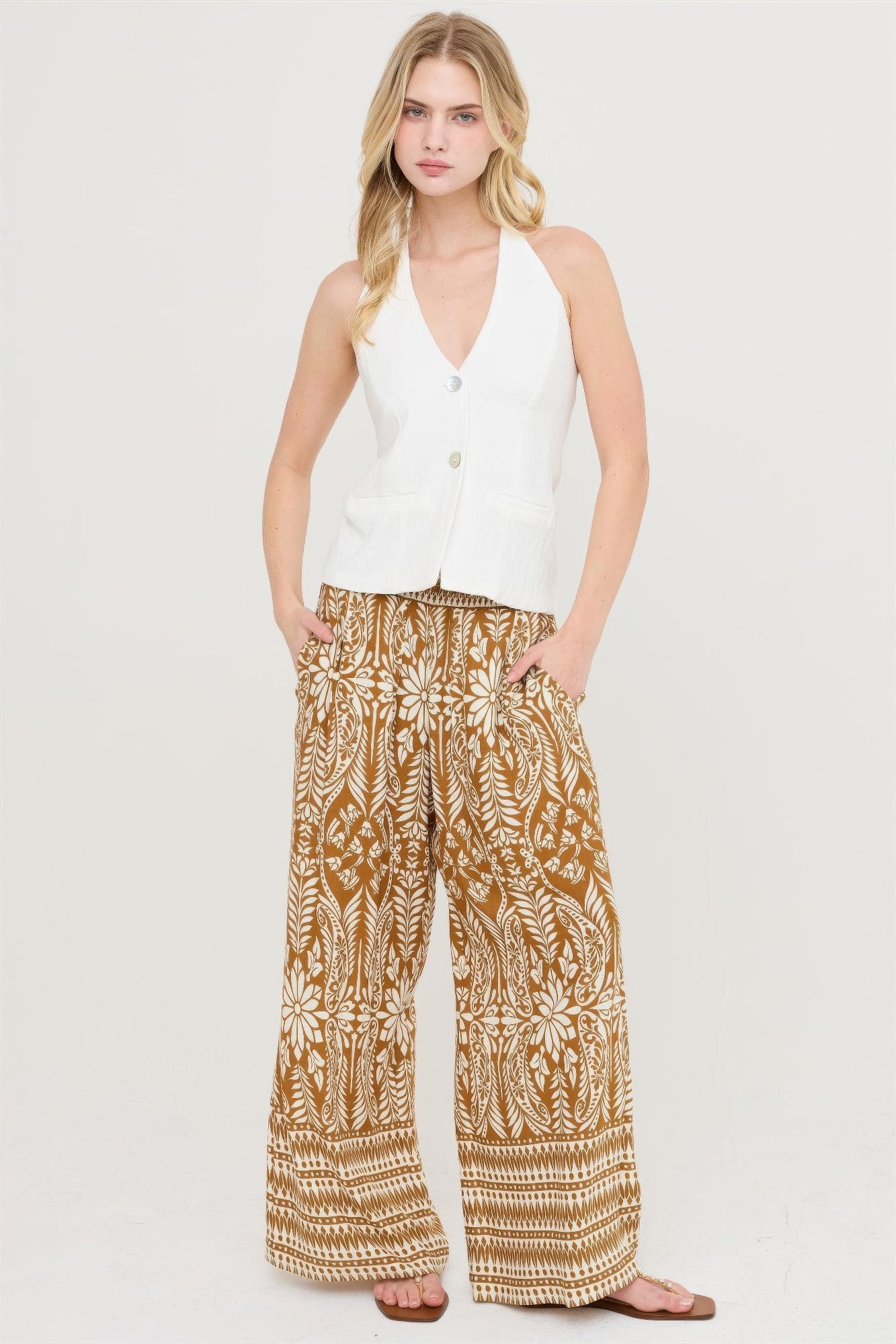 Smocked Waist Floral Pants by Royal Closet