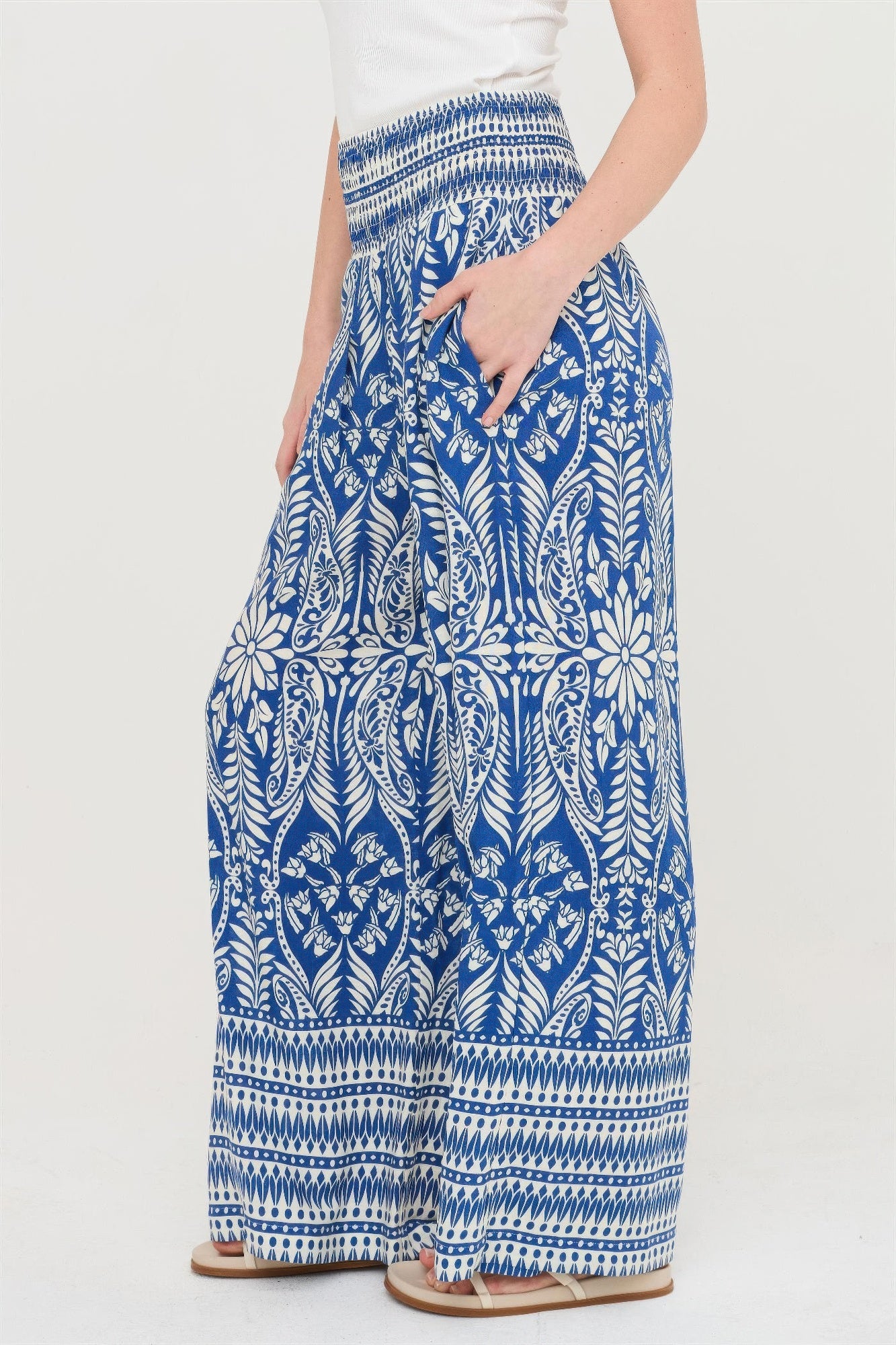 Smocked Waist Floral Pants by Royal Closet