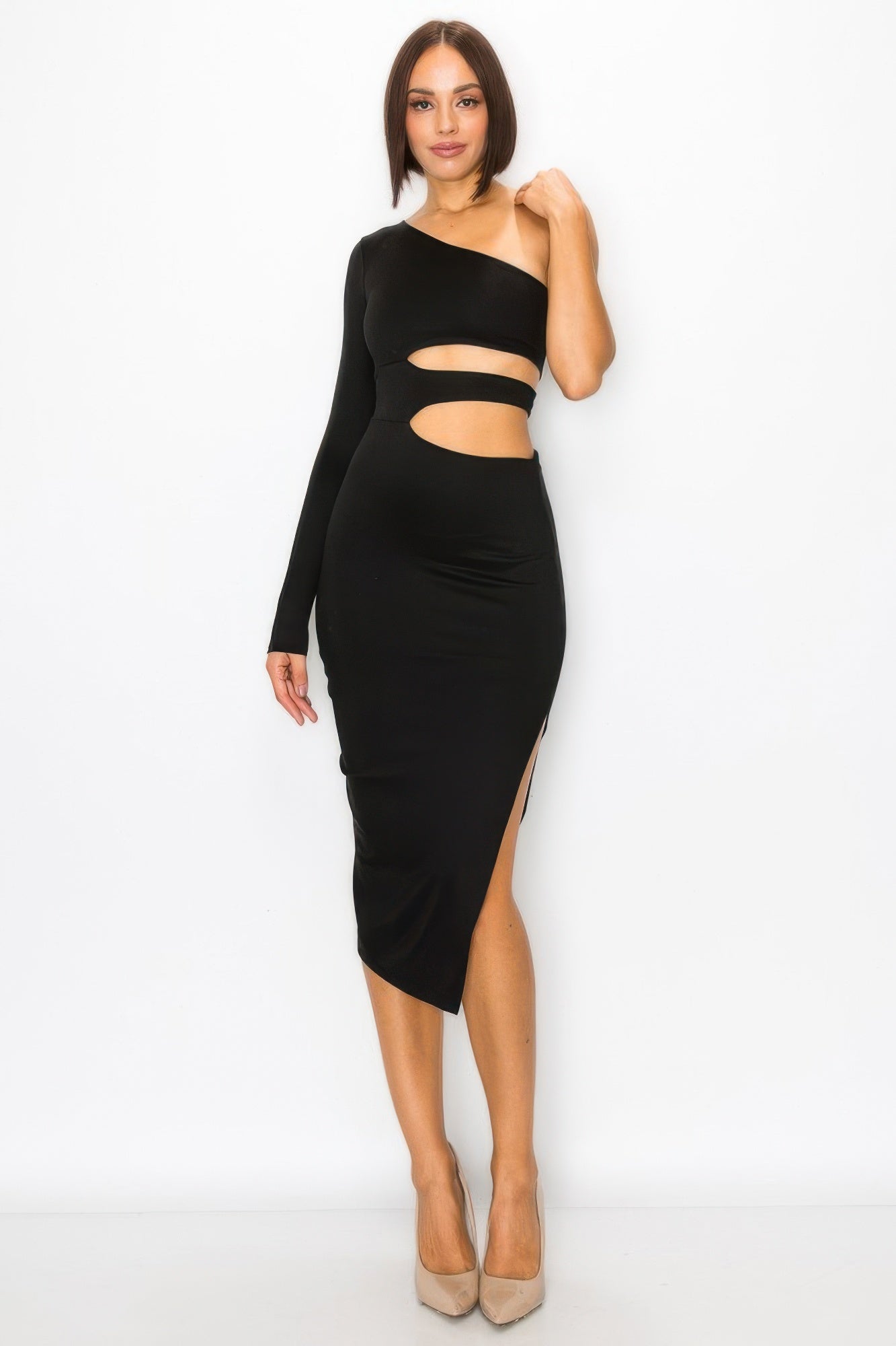 One Shoulder Maxi Dress With Waist Cut Out by Royal Closet