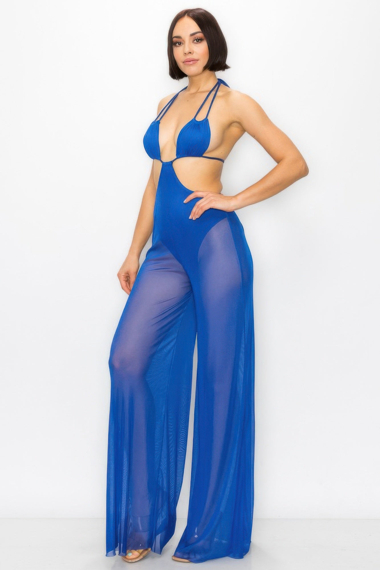 Bikini Top And Mesh Wide Pant Jumpsuit by Royal Closet